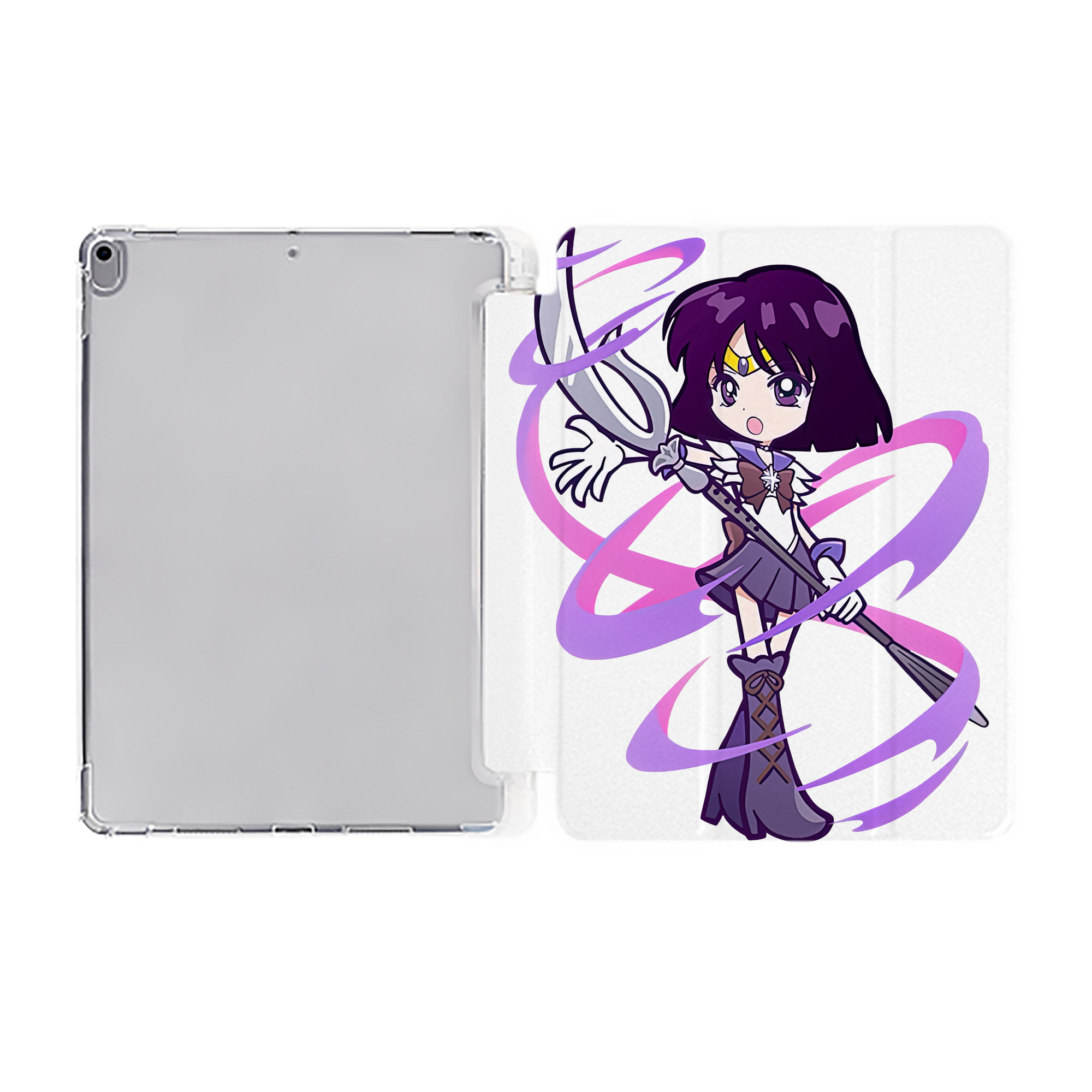 （画像用） 美少女戦士セーラームーン 土萠ほたる Sailor Moon Tomoe Hotaru （セーラーサターン；Sailor Saturn） IPad ケース ペン収納付き 三つ折りスタンド PUレザー×シリコン 対応機種9.5/10.5/10.9インチ